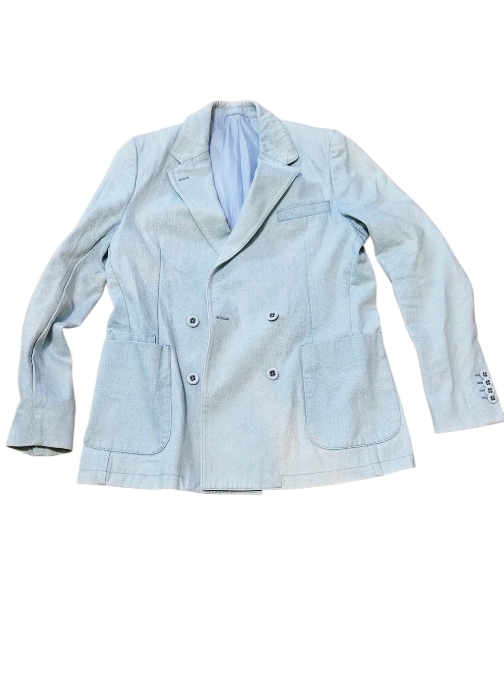 ​Officine Generale Paris Mathilde Denim Blazer Jacket Women's 40 Light Blue Cott